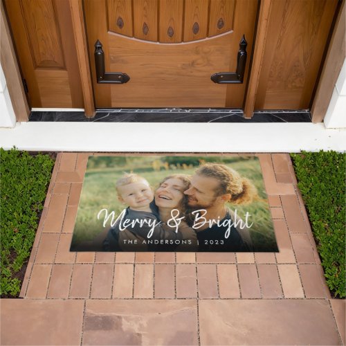 Merry and Bright  Happy Family Christmas Photo Doormat