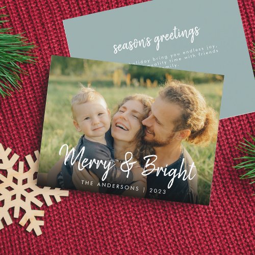 Merry and Bright  Happy Family Christmas Photo Holiday Postcard