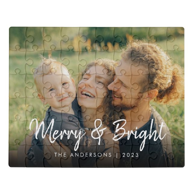 Merry and Bright | Happy Family Christmas Photo Jigsaw Puzzle (Puzzle Horizontal)