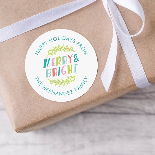 Merry and Bright Happy Holidays Classic Round Sticker