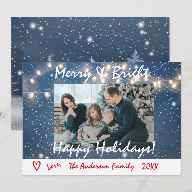Merry and Bright Happy Holidays Family Photo Card (Front/Back)