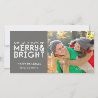 MERRY AND BRIGHT HAPPY HOLIDAYS PHOTO CARD GREY