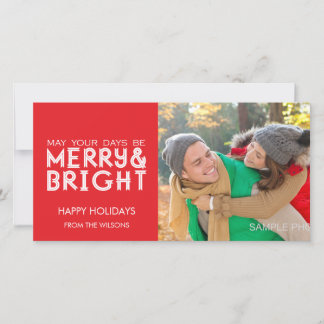 MERRY AND BRIGHT HAPPY HOLIDAYS PHOTO CARD RED