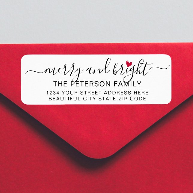 Merry and Bright Heart Christmas Return Address  Label (Creator Uploaded)