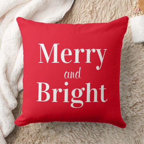 Merry and Bright Holiday Christmas Red  Throw Pillow