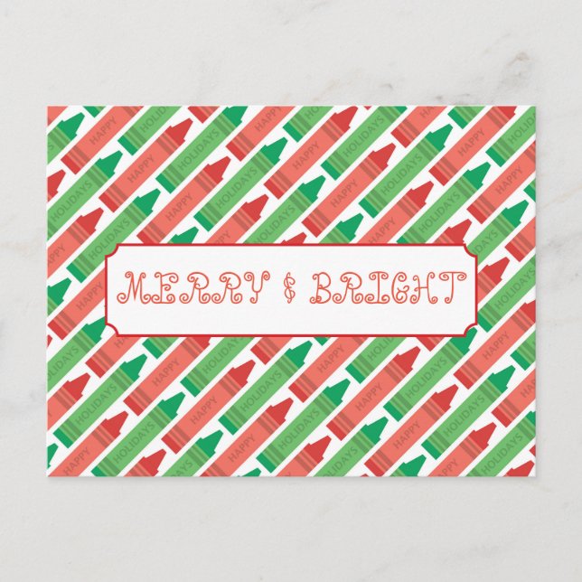 Merry and Bright Holiday Crayons Postcard (Front)