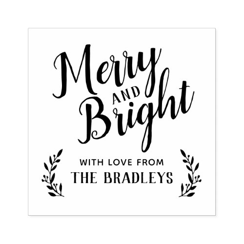 Merry and Bright Holiday Gift Tag Label Rubber Stamp