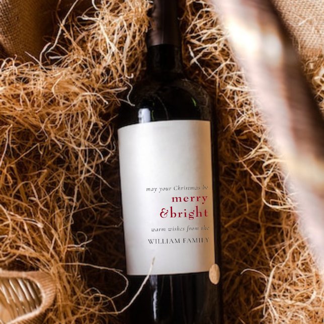 Merry and Bright Holiday Gift Tag Wine Label (Creator Uploaded)