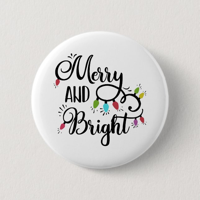merry and bright holiday lights button (Front)