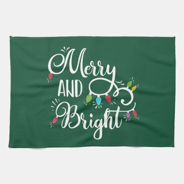merry and bright holiday lights kitchen towel (Horizontal)