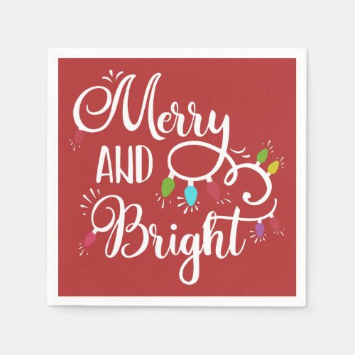 merry and bright holiday lights napkins