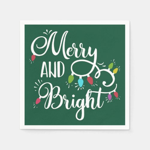 merry and bright holiday lights paper napkins