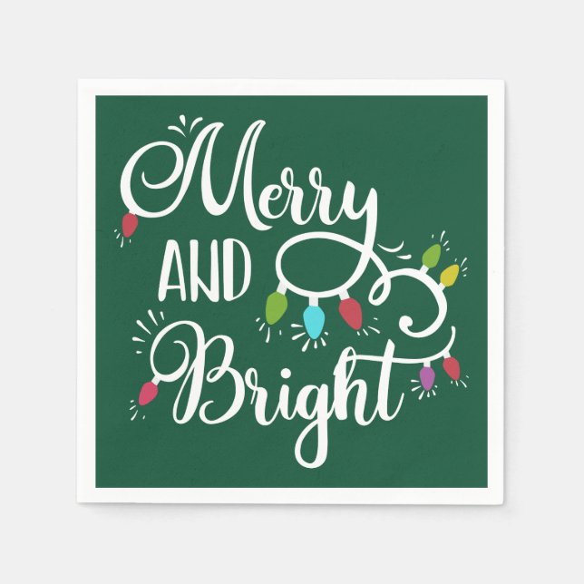 merry and bright holiday lights paper napkins (Front)