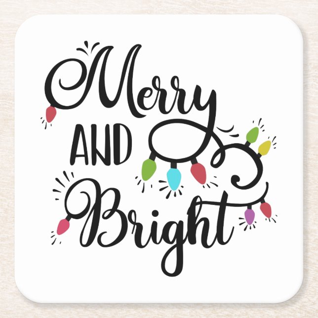 merry and bright holiday lights square paper coaster (Front)