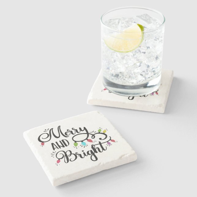 merry and bright holiday lights stone coaster (Side)