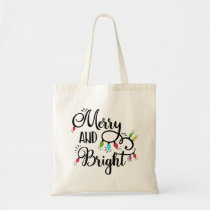 merry and bright holiday lights tote bag