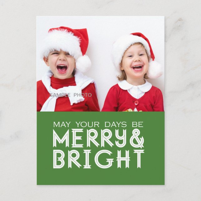 MERRY AND BRIGHT HOLIDAY PHOTO POSTCARD (Front)