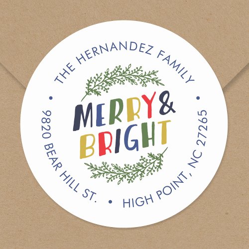Merry and Bright Holiday Return Address Classic Round Sticker