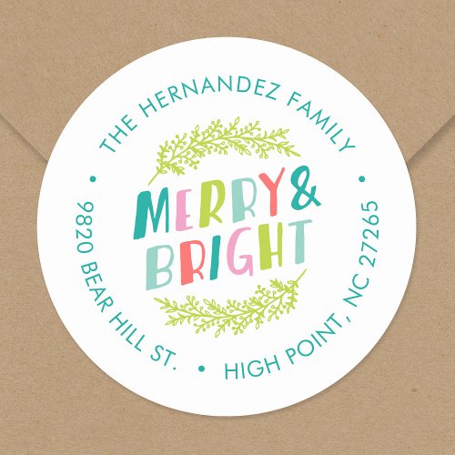 Merry and Bright Holiday Return Address Classic Round Sticker