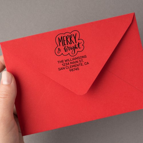 Merry and Bright Holiday Return Address Rubber Stamp