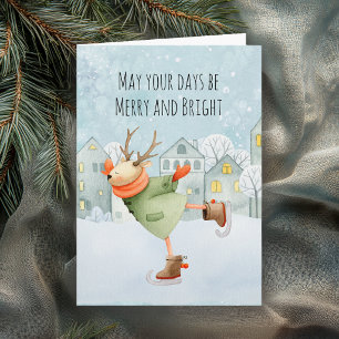 Merry and Bright Holiday Skating Deer Card