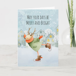 Merry and Bright Holiday Skating Deer Card