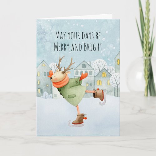 Merry and Bright Holiday Skating Deer Card