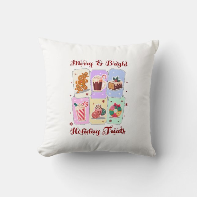 Merry and Bright Holiday Treats Christmas Dessert Throw Pillow (Front)