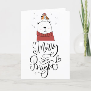 Merry And Bright Holiday Whimsical Polar Bear Card