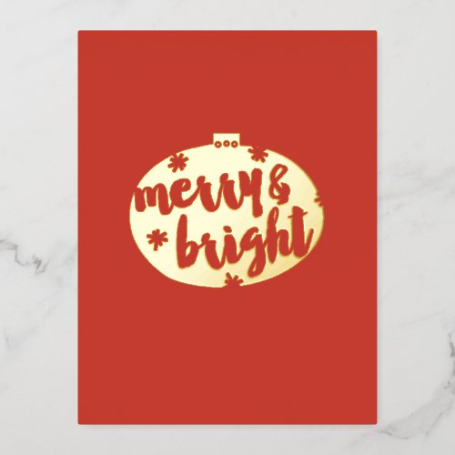 Merry and Bright Illustrated Ornament Foil Holiday Postcard