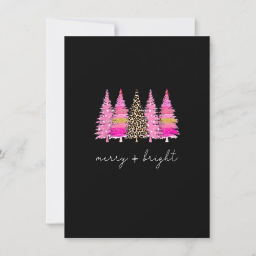 Merry And Bright Leopard Pink Christmas Tree Xmas  Invitation