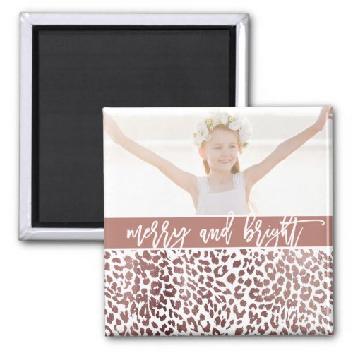Merry and Bright Leopard Print Photo Holiday Magnet