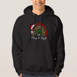 Merry And Bright Leopard Rainbow Christmas  Santa  Hoodie