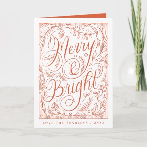 Merry and Bright Lettering Christmas Holiday Card