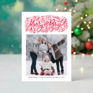Merry and Bright Lettering Festive Christmas Letterpress Photo Cards