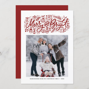 Merry and Bright Lettering Red Christmas Photo Holiday Card