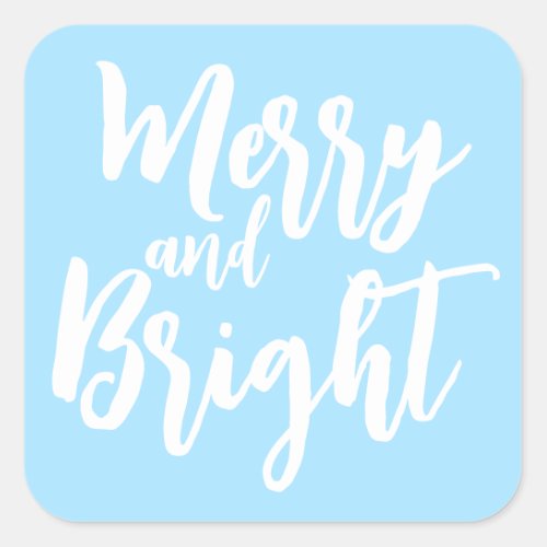 Merry and Bright Light Blue Modern Script Sticker