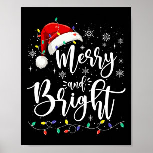 Merry And Bright Lights Red Santa Hat Xmas Family Poster