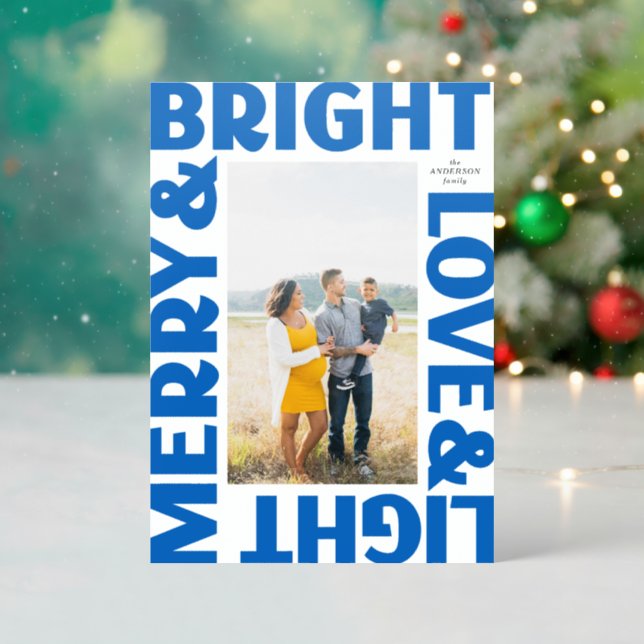 Merry and Bright Love and Light Letterpress Card (Front (Into))