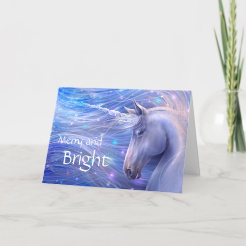 Merry and Bright Magical Christmas Unicorn Holiday Card