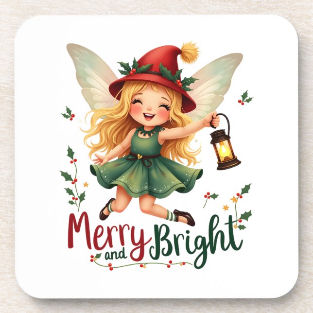 Merry and Bright, Merry Christmas Beverage Coaster (Front)