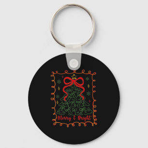 Merry And Bright Merry Christmas Coquette Tree Gir Keychain