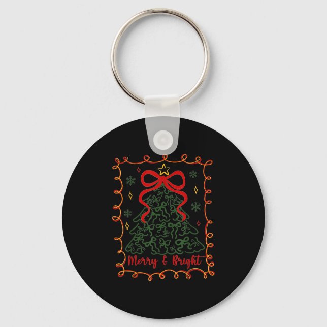 Merry And Bright Merry Christmas Coquette Tree Gir Keychain (Front)