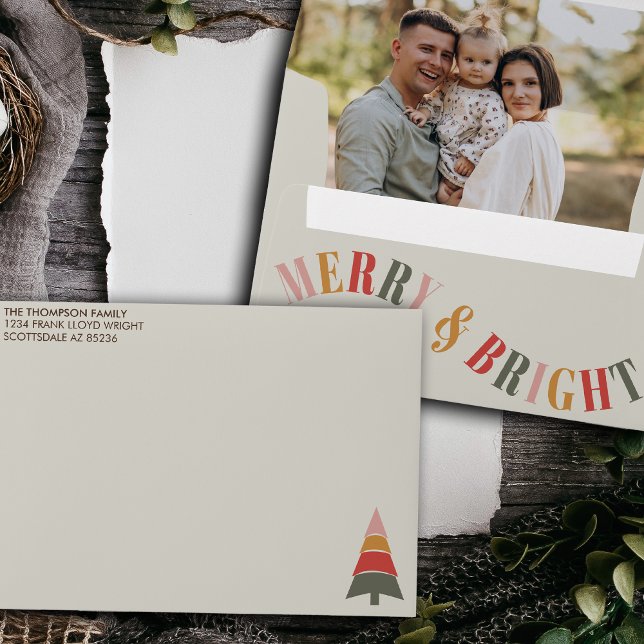 Merry and Bright Minimalist Boho Family Christmas Envelope (Creator Uploaded)