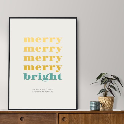 Merry and Bright Minimalist Teal Holiday Graphic Poster
