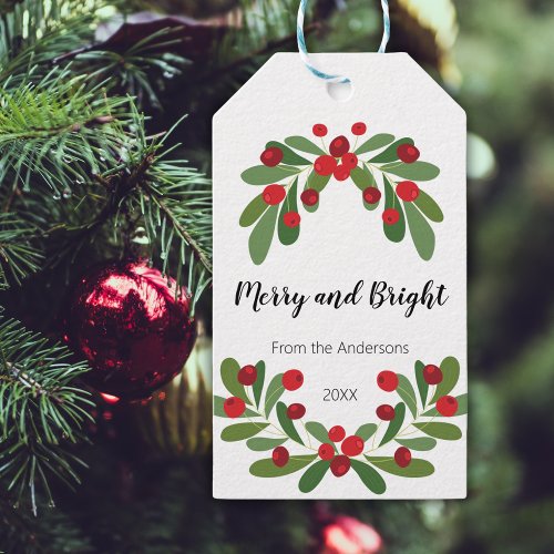 Merry and Bright Mistletoe Holiday  Gift Tags
