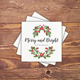 Merry and Bright Mistletoe Holiday Party Napkins