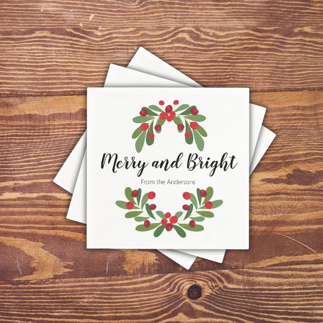 Merry and Bright Mistletoe Holiday Party Napkins (Creator Uploaded)