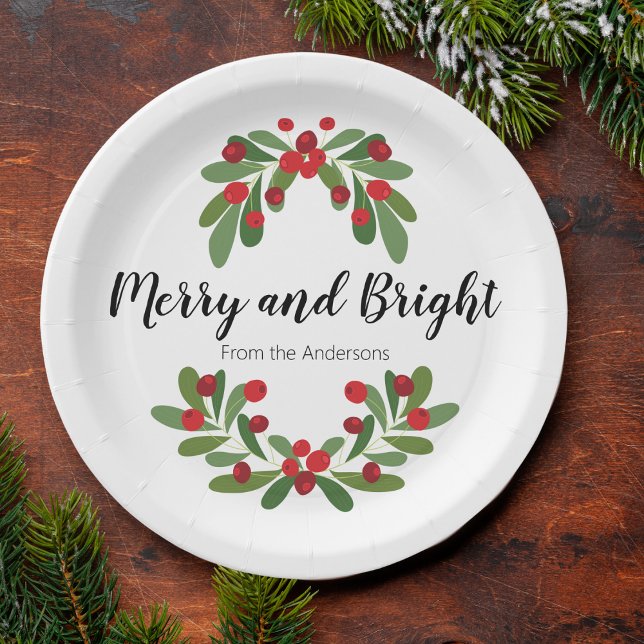 Merry and Bright Mistletoe Holiday Party Paper Plates (Creator Uploaded)