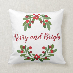 Merry and Bright Mistletoe Holiday Throw Pillow